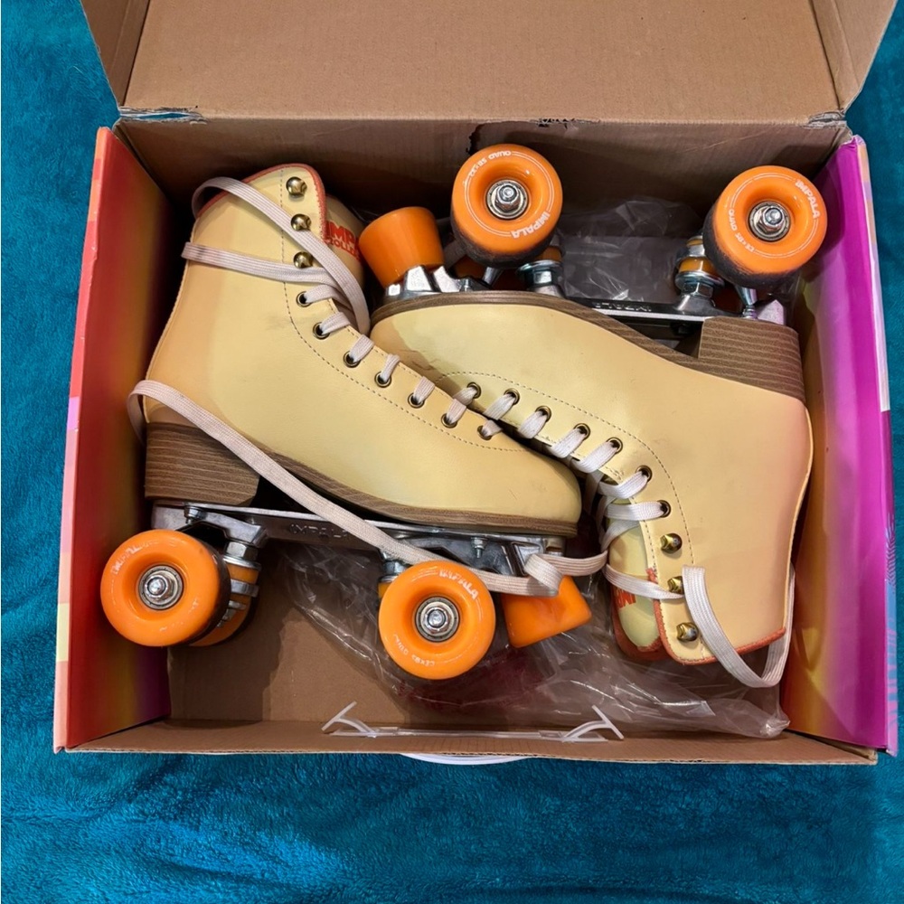 Women's Tan Roller Skates with Orange Wheels